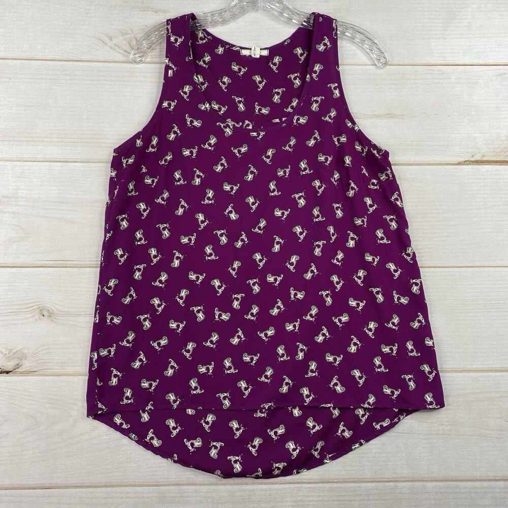 Pleione Top Womens S Purple Moped Print Artsy Sleeveless Lightweight Tank Flowy